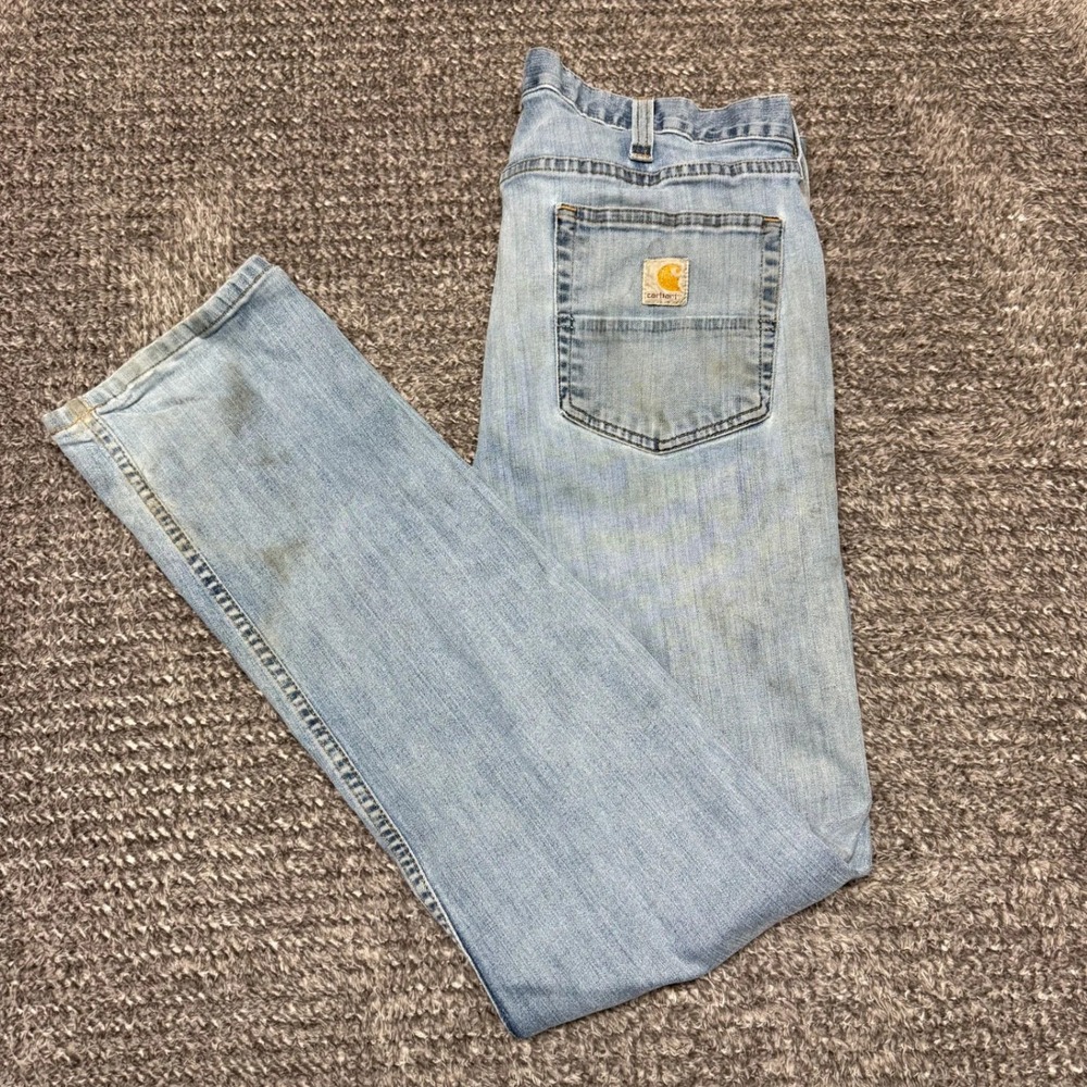 Carhartt Mens Relaxed Fit Jeans 36x34 Light Wash Blue Denim Work Pants